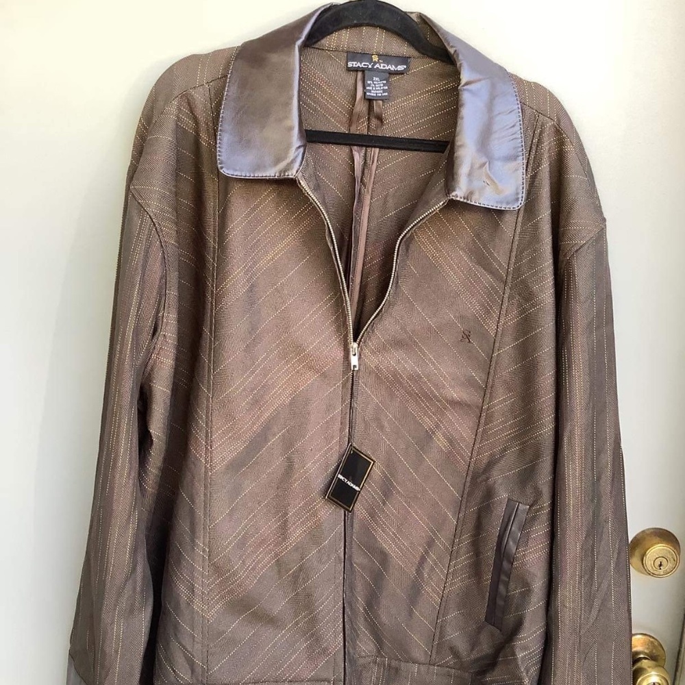Stacy Adams Mens 2x Brown Jacket with Leather Collar and Cuffs